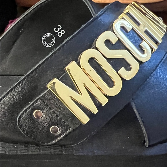 Moschino Black Logo Slide Sandals Gold MOSCHINO Hardware Designer Platform Slide - Picture 6 of 12